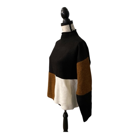 Cozy Color Block Mock Neck Sweater Boxy Cropped Knit Trendy Casual Streetwear M - Picture 3 of 5